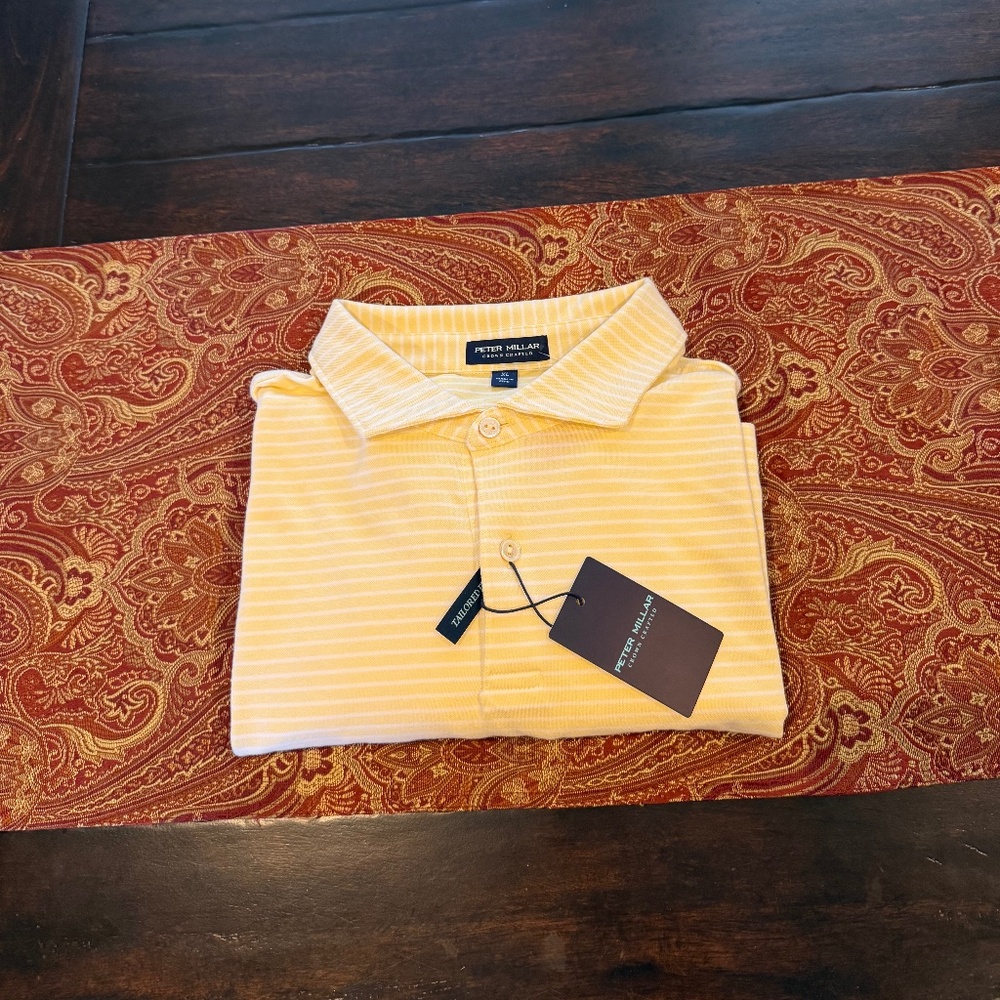 Peter Millar XL Men's Crenshaw Albatross Stripe Cotton-Blend Polo MSRP $125